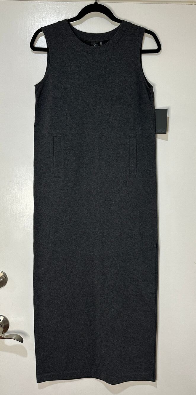 Norma Kamali Sleeveless Tailored Terry Side Slit Gown Dark Grey Size XS 0-2 NWT
